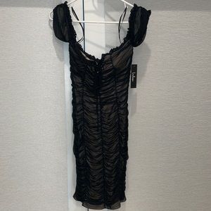 BRAND NEW! LULUS MESH RUCHED OFF SHOULDER BODYCON DRESS. Size:Medium.With tags!